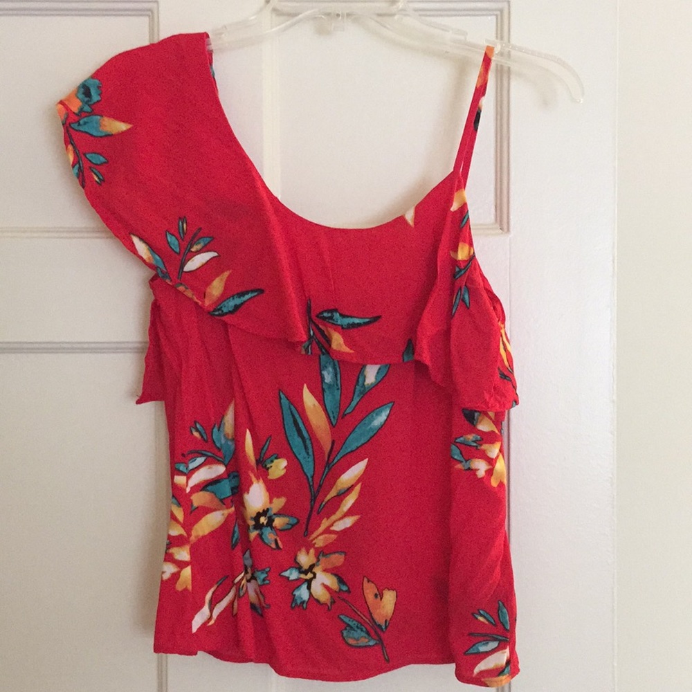 Express Tropical Ruffle Top - Picture 2 of 4